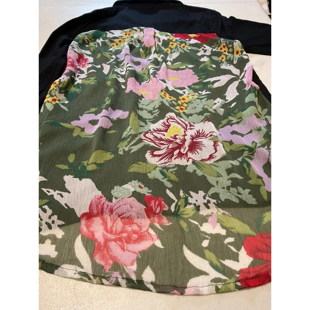 Kaktus Womens Black Button Front Layered Floral Shirt M - Picture 7 of 9
